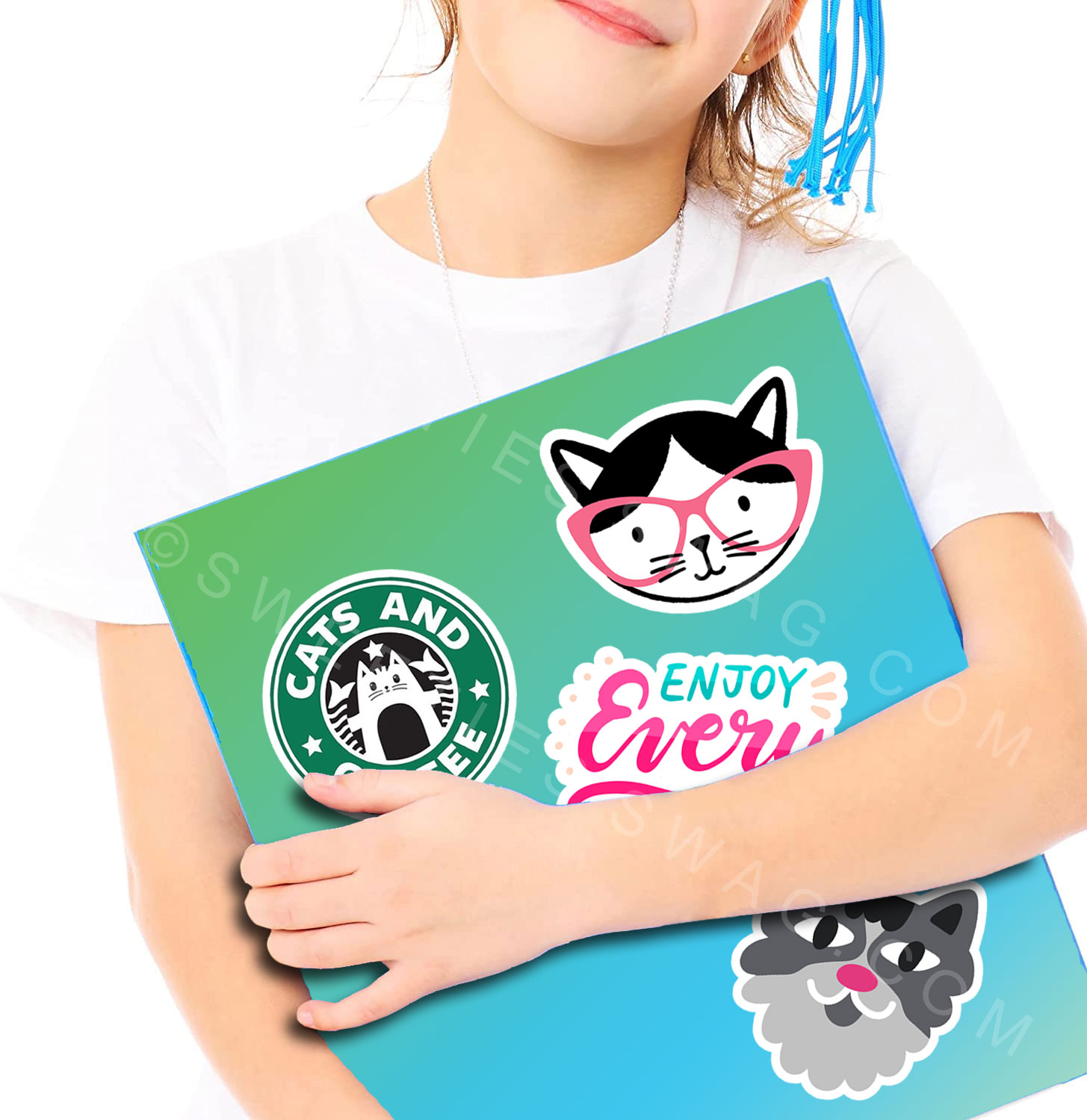 Cat with Pink Glasses Waterproof Laptop Bottle Sticker
